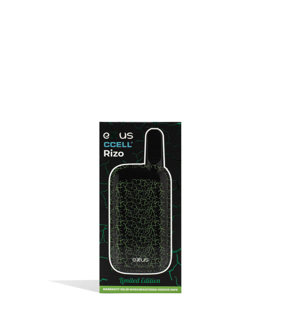 Black Green Crackle Exxus Vape Rizo Cartridge Vaporizer packaging on White Background
