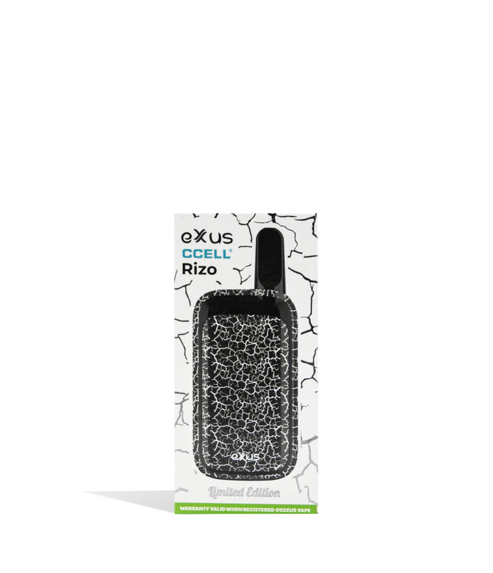 Black White Crackle Exxus Vape Rizo Cartridge Vaporizer packaging on White Background