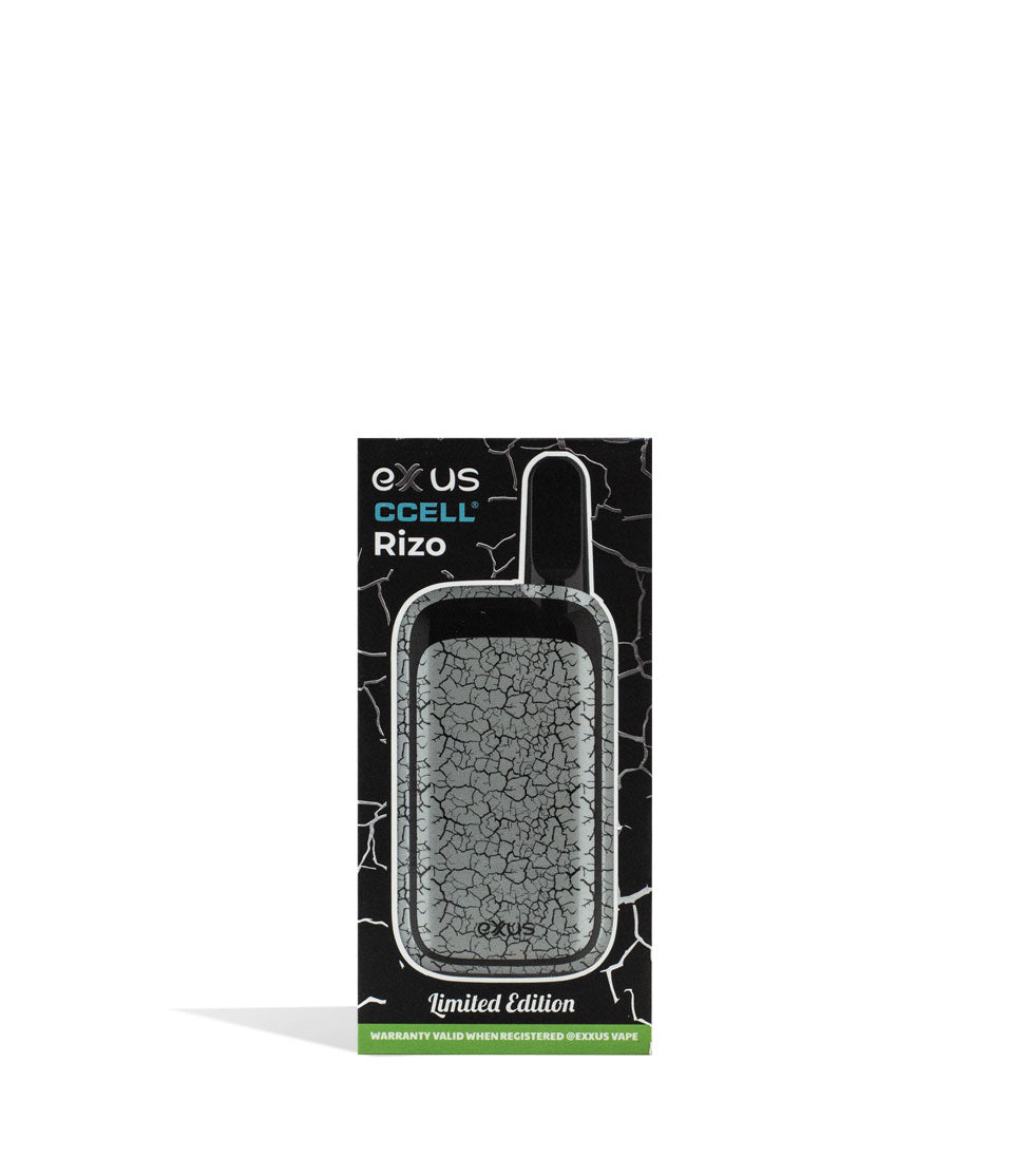 White Black Crackle Exxus Vape Rizo Cartridge Vaporizer packaging on White Background