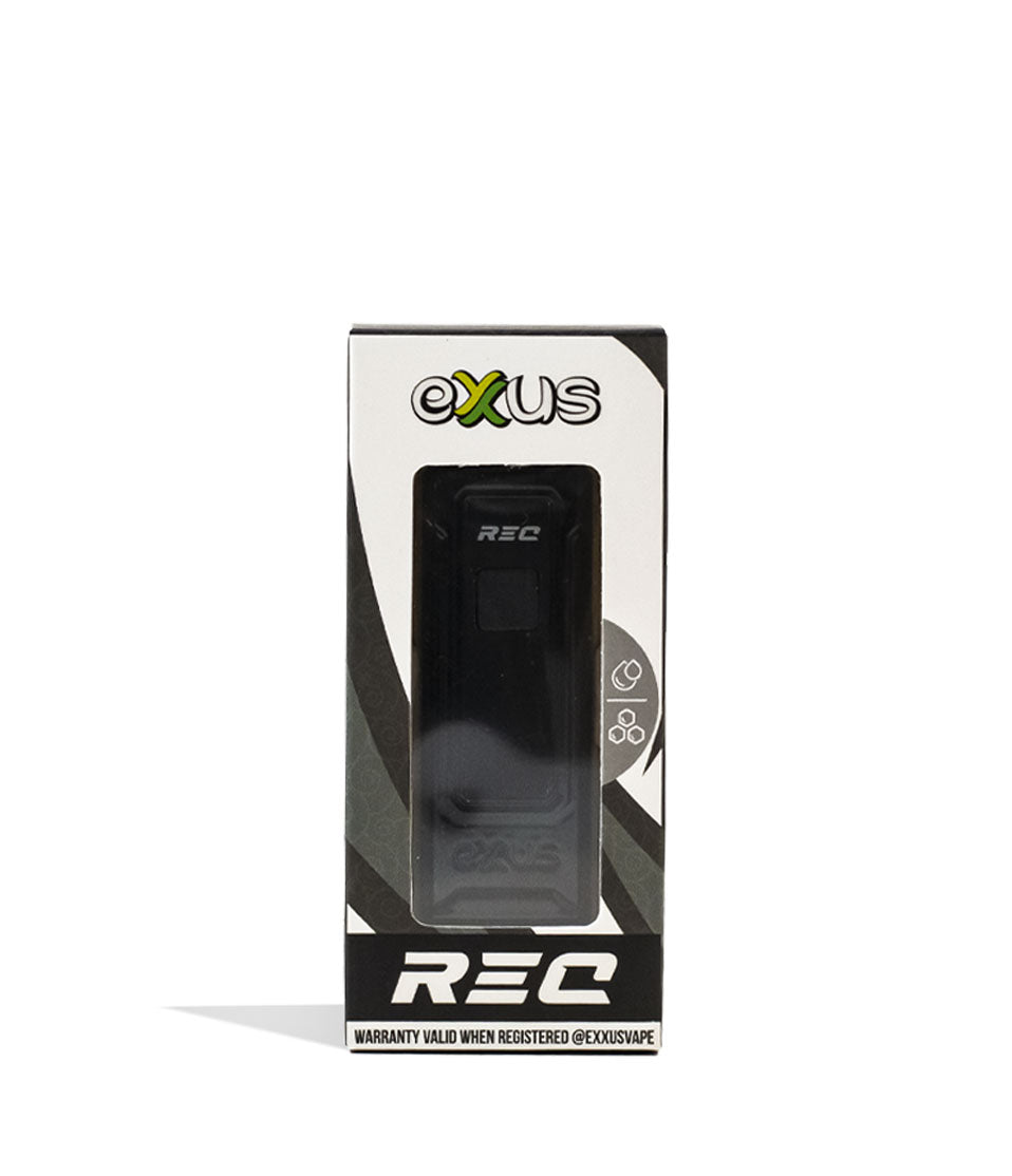 Black Exxus Vape REC Cartridge Vaporizer packaging on White Background